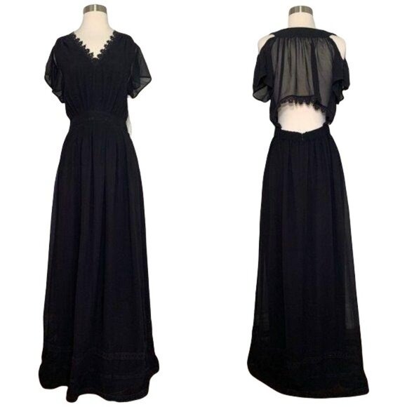 Tularosa Luca Dress Size Small Black Crochet Lace Trim V-neck Sheer Cutout New - Picture 2 of 10